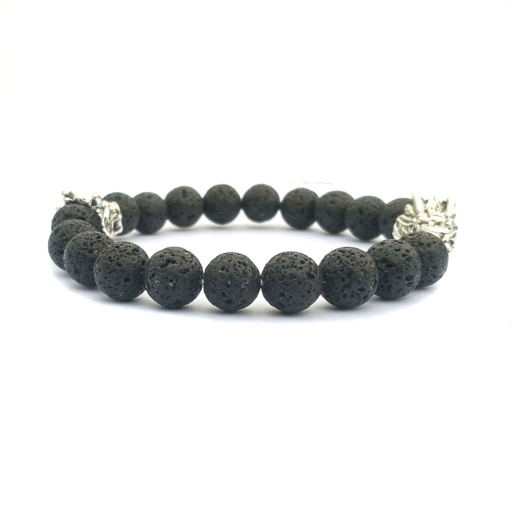 Double Dragon Alloy 8MM Howlite and Lava Stone Bracelet