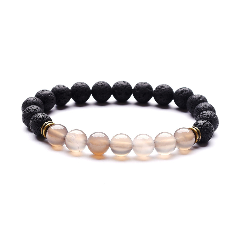 8MM Grey Agate 7pcs Beads Lava Stone Bracelet