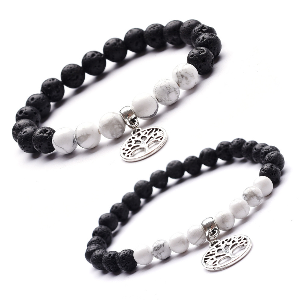 Lava Stone 6MM 8MM Howlite Tree of Life Charm Bracelet