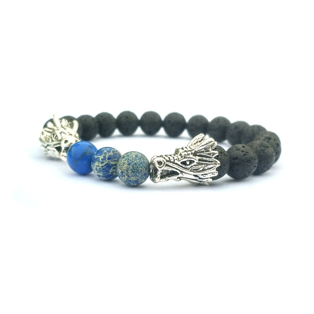 Double Dragon Alloy 8MM Imperial Jasper Lava Stone Bracelet