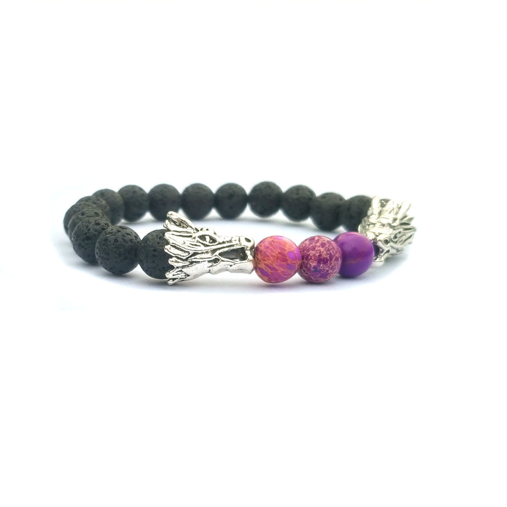 Double Dragon Alloy 8MM Imperial Jasper Lava Stone Bracelet