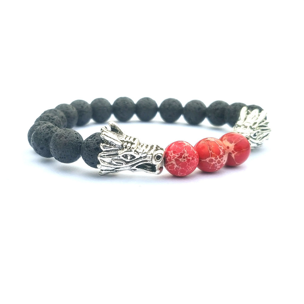 Double Dragon Alloy 8MM Imperial Jasper Lava Stone Bracelet