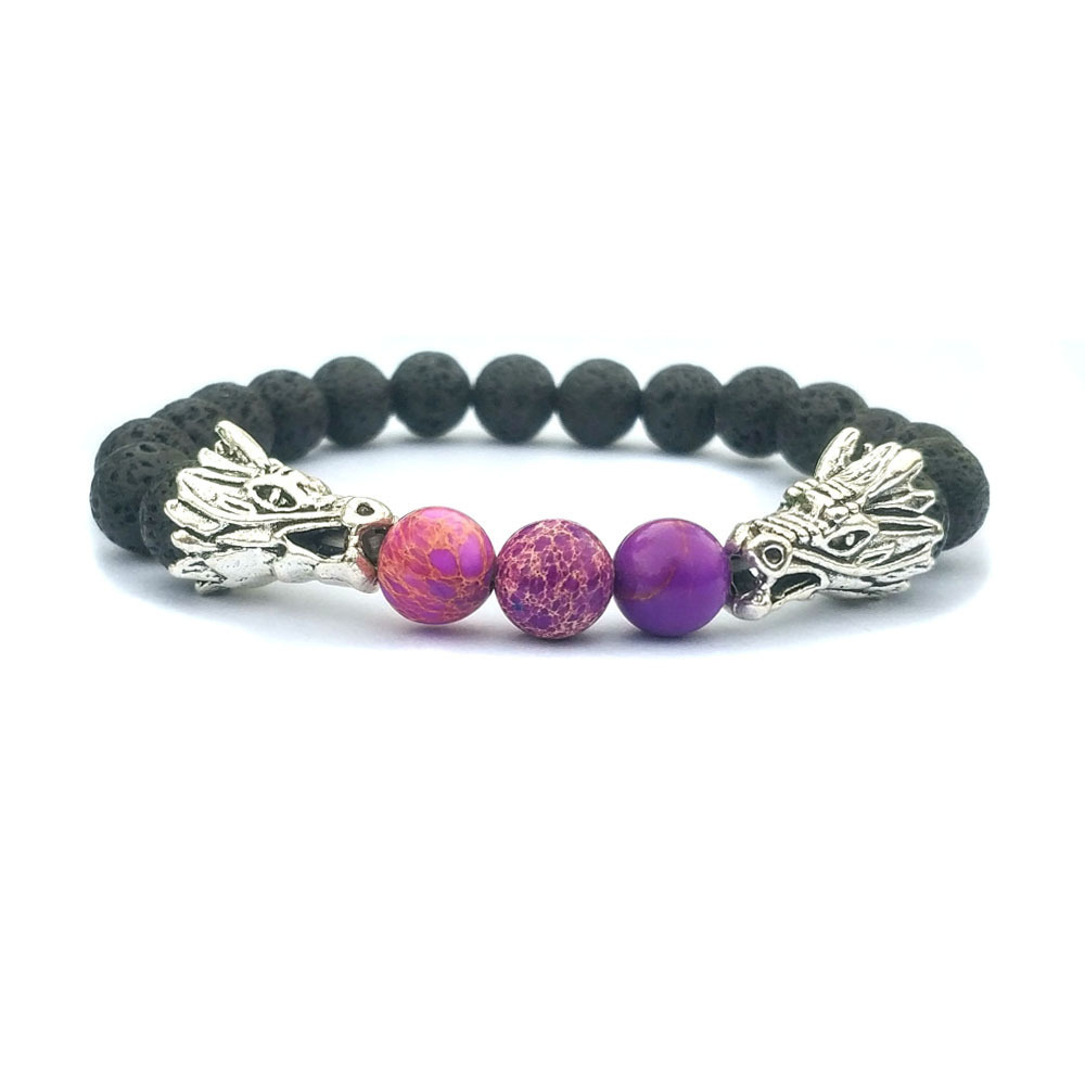Double Dragon Alloy 8MM Imperial Jasper Lava Stone Bracelet