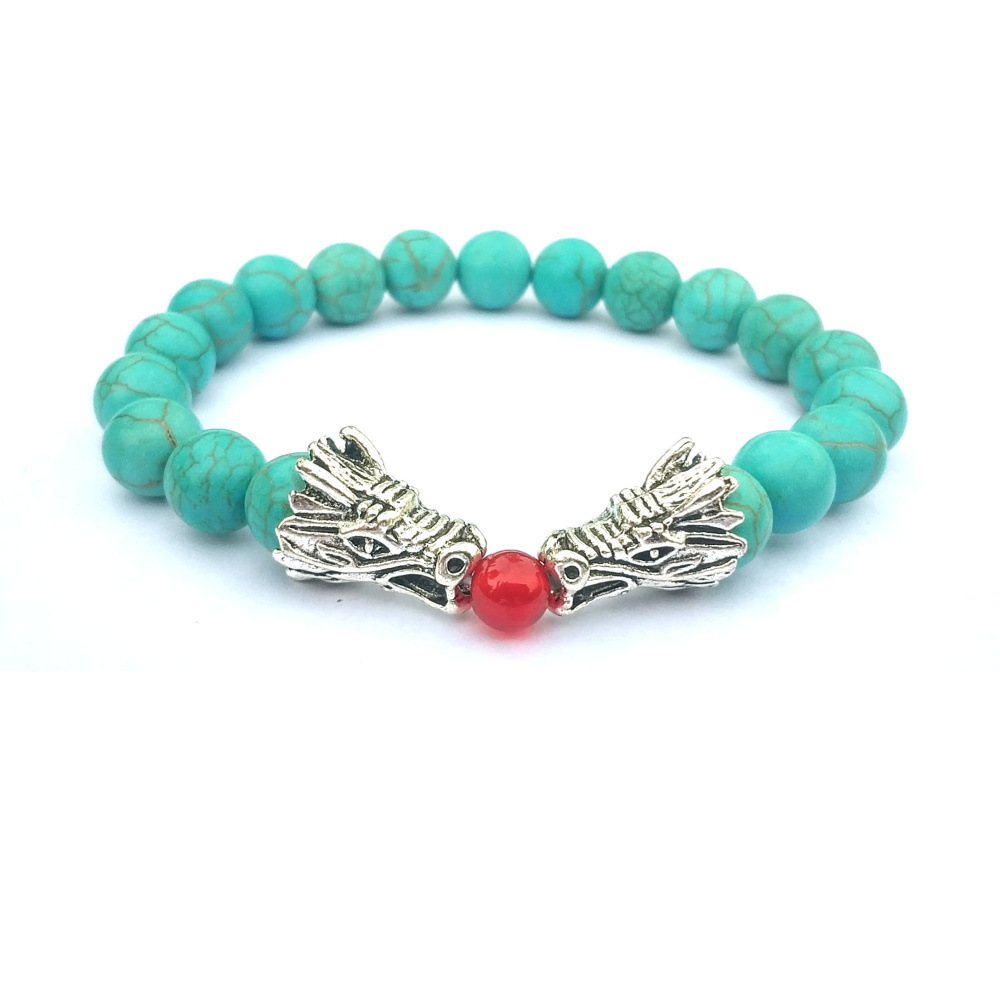Double Dragon Alloy 8MM Gemstone Bracelet