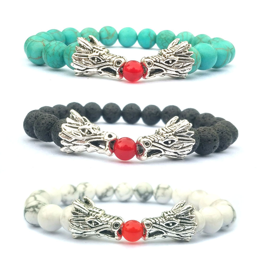 Double Dragon Alloy 8MM Gemstone Bracelet