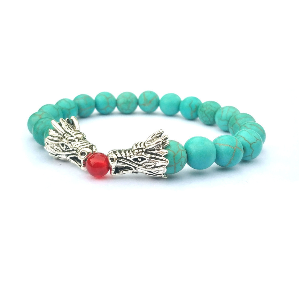 Double Dragon Alloy 8MM Gemstone Bracelet