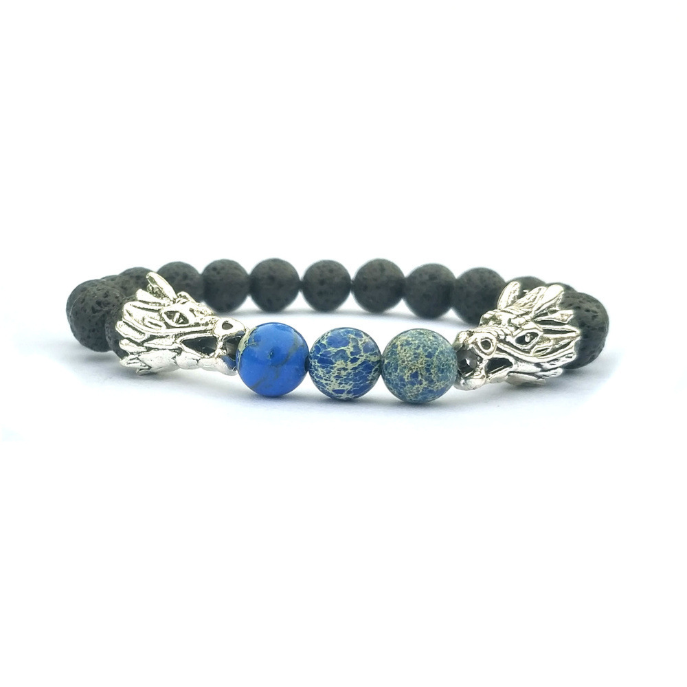 Double Dragon Alloy 8MM Imperial Jasper Lava Stone Bracelet