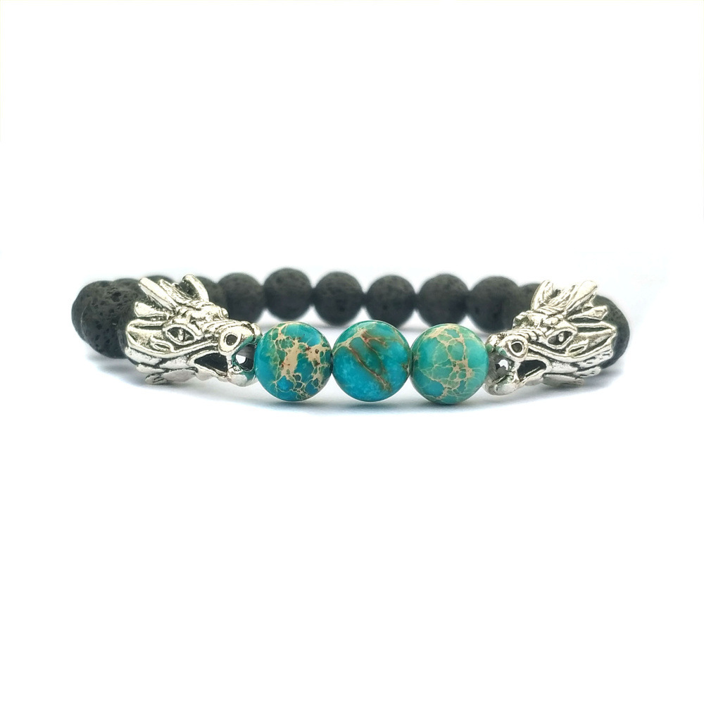 Double Dragon Alloy 8MM Imperial Jasper Lava Stone Bracelet