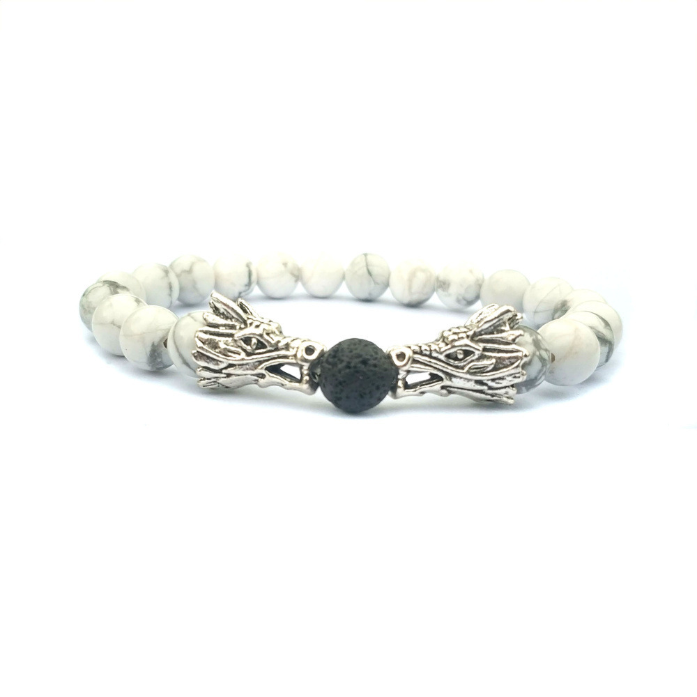 Double Dragon Alloy 8MM Gemstone Bracelet