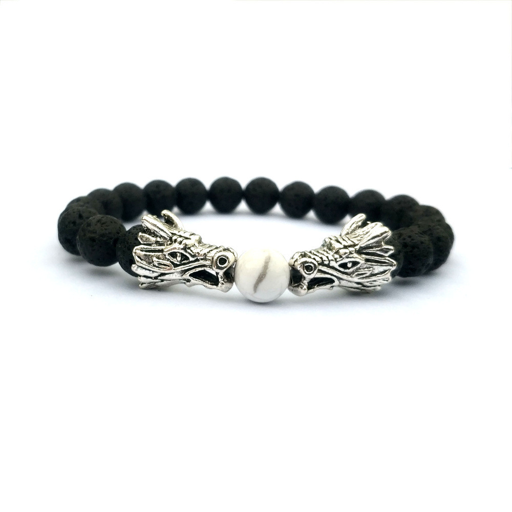 Double Dragon Alloy 8MM Gemstone Bracelet