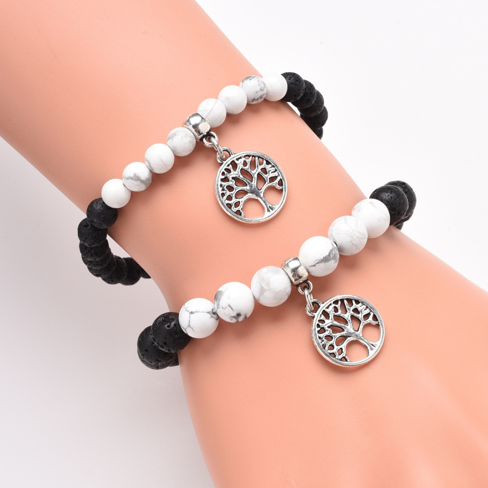 Lava Stone 6MM 8MM Howlite Tree of Life Charm Bracelet