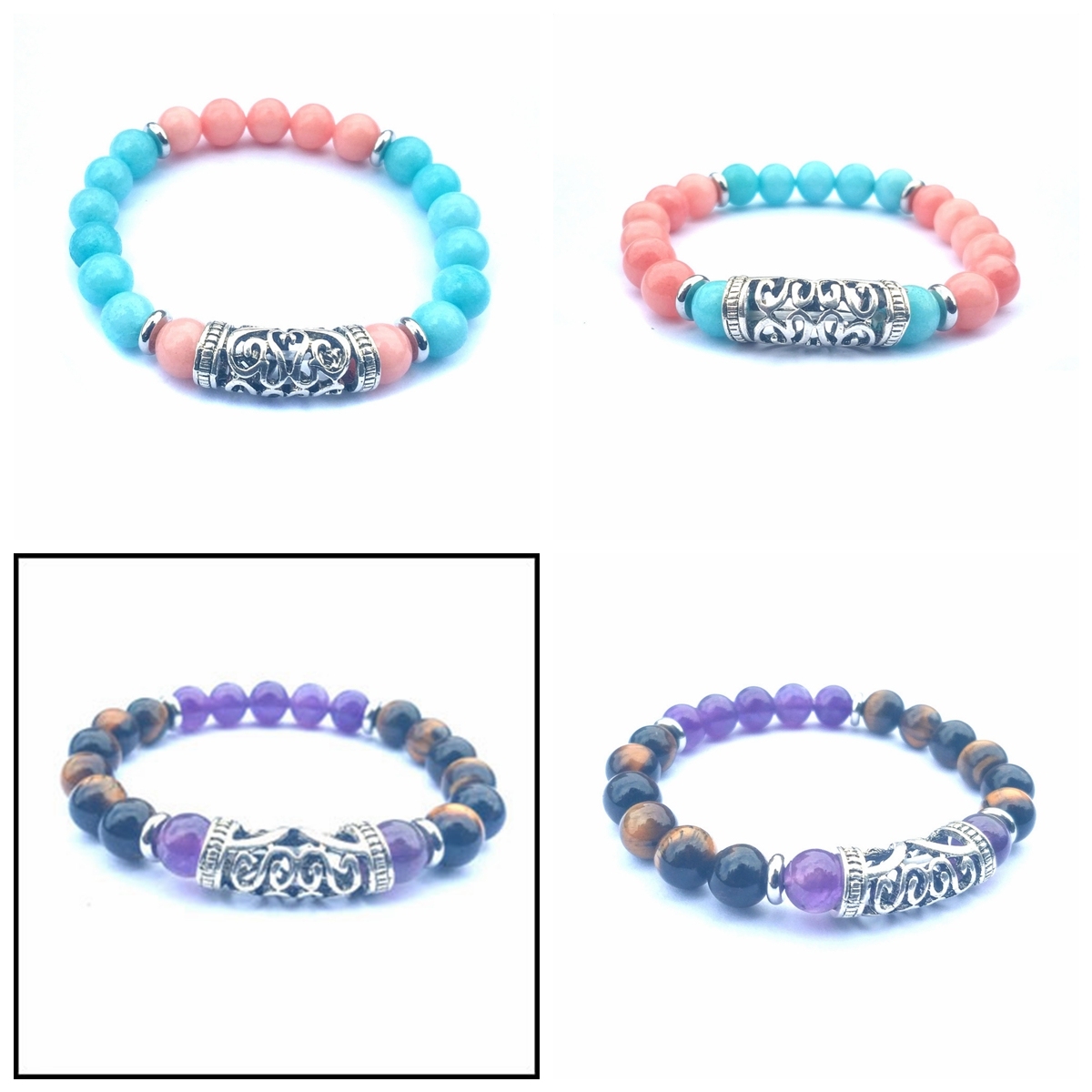 Silver Alloy 8MM Stone Bracelet