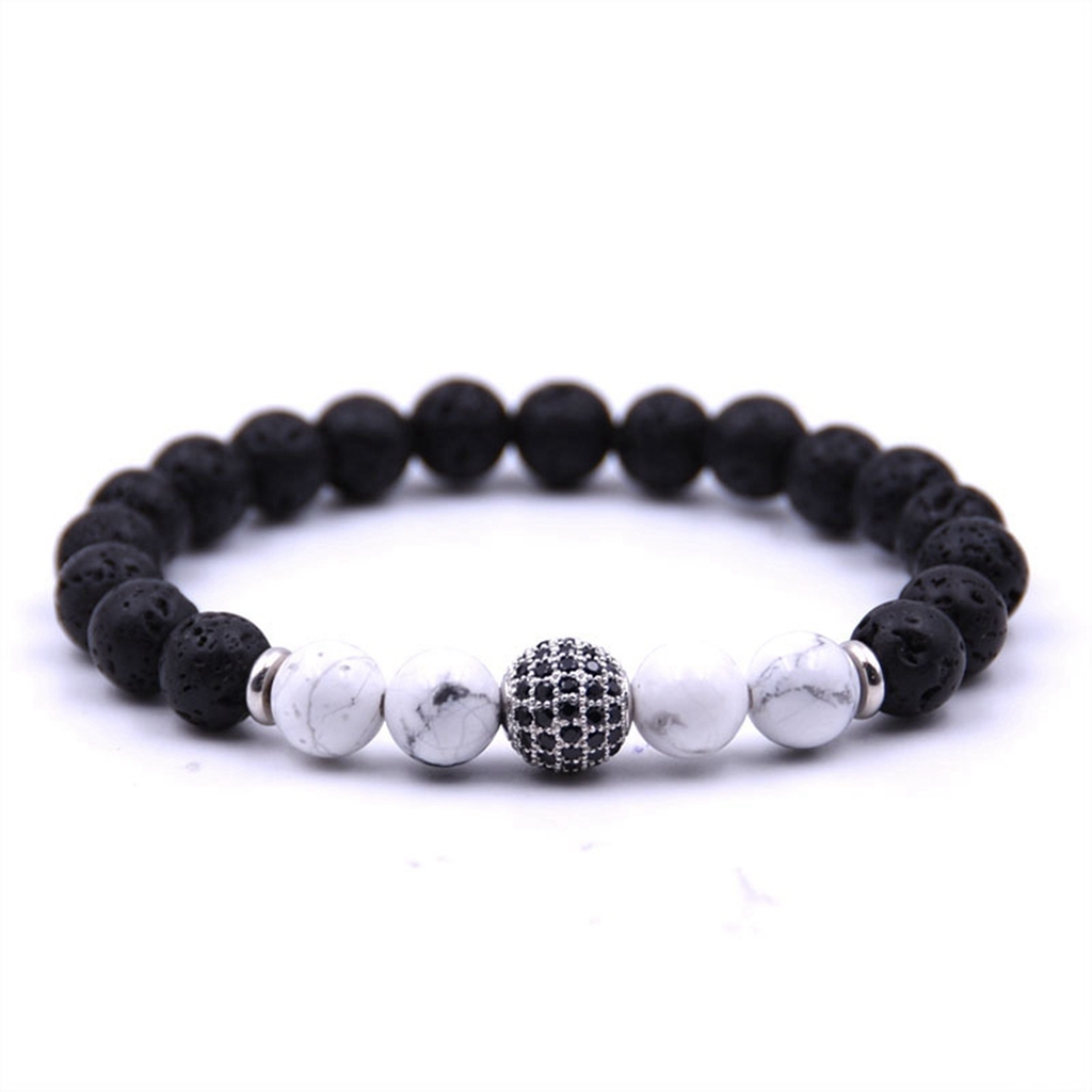 CZ Rhinestone Sphere Rock Lava Stone Howlite Stone Bracelet
