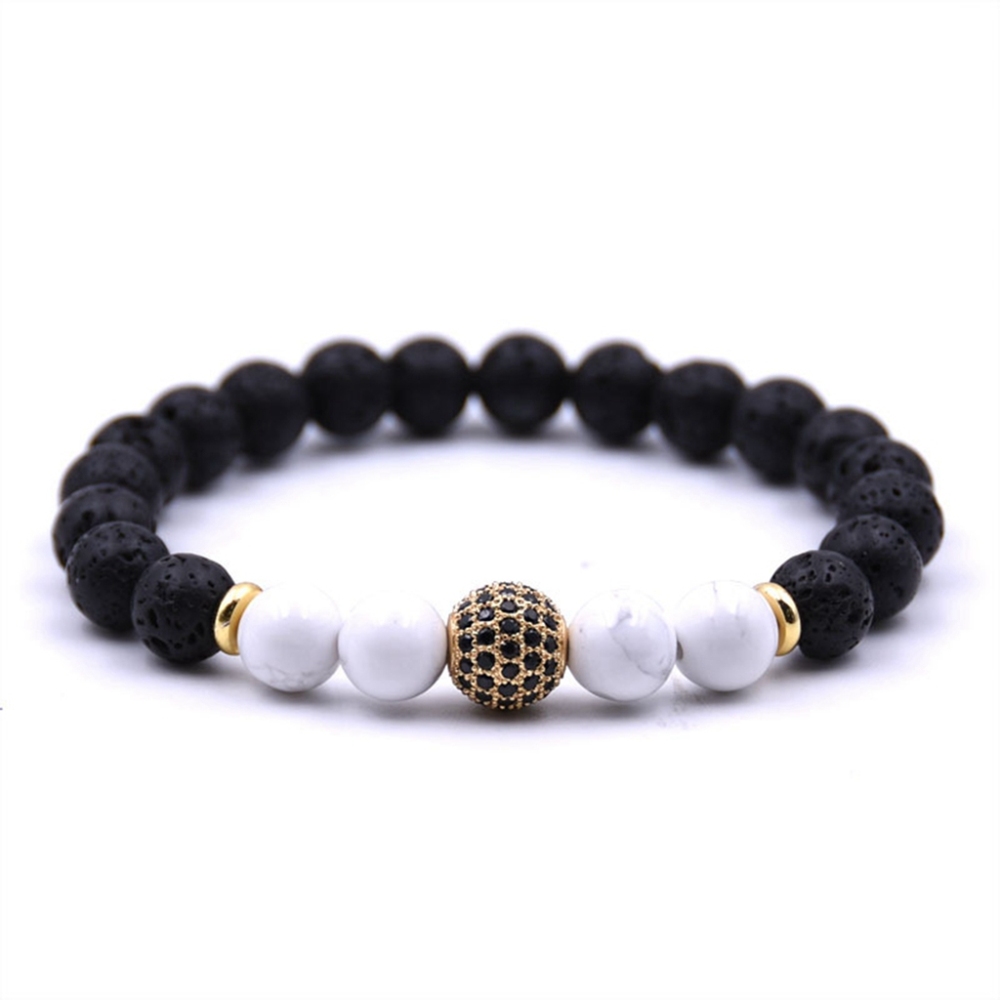 CZ Rhinestone Sphere Rock Lava Stone Howlite Stone Bracelet