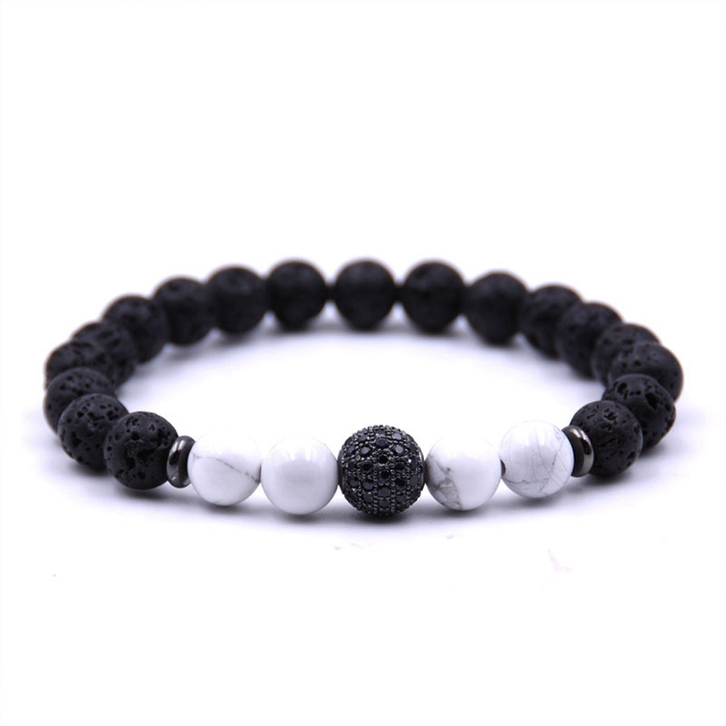 CZ Rhinestone Sphere Rock Lava Stone Howlite Stone Bracelet