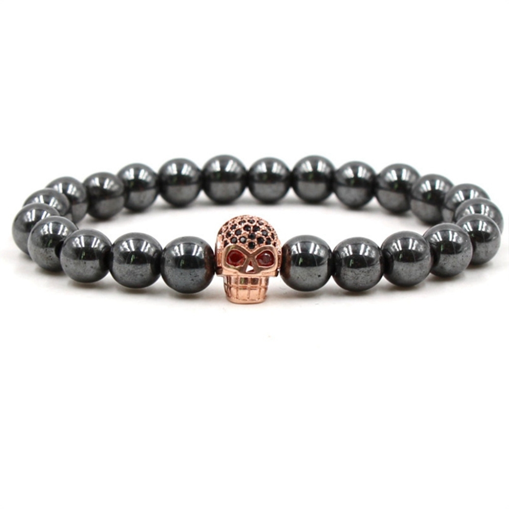 CZ Rhinestone Skull Alloy 8MM Magnetic Hematite Bracelet