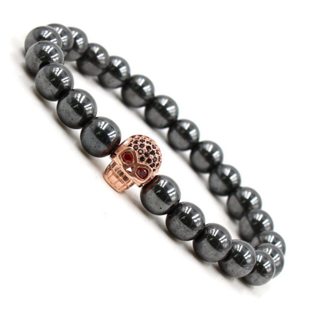 CZ Rhinestone Skull Alloy 8MM Magnetic Hematite Bracelet