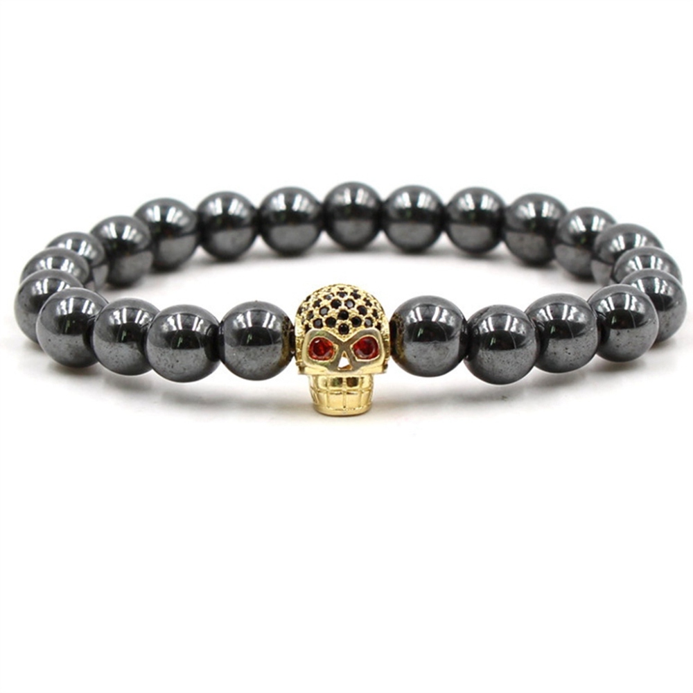 CZ Rhinestone Skull Alloy 8MM Magnetic Hematite Bracelet