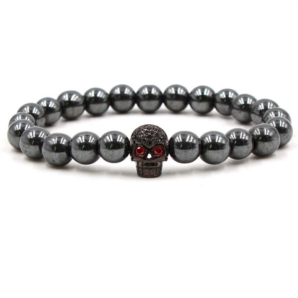 CZ Rhinestone Skull Alloy 8MM Magnetic Hematite Bracelet