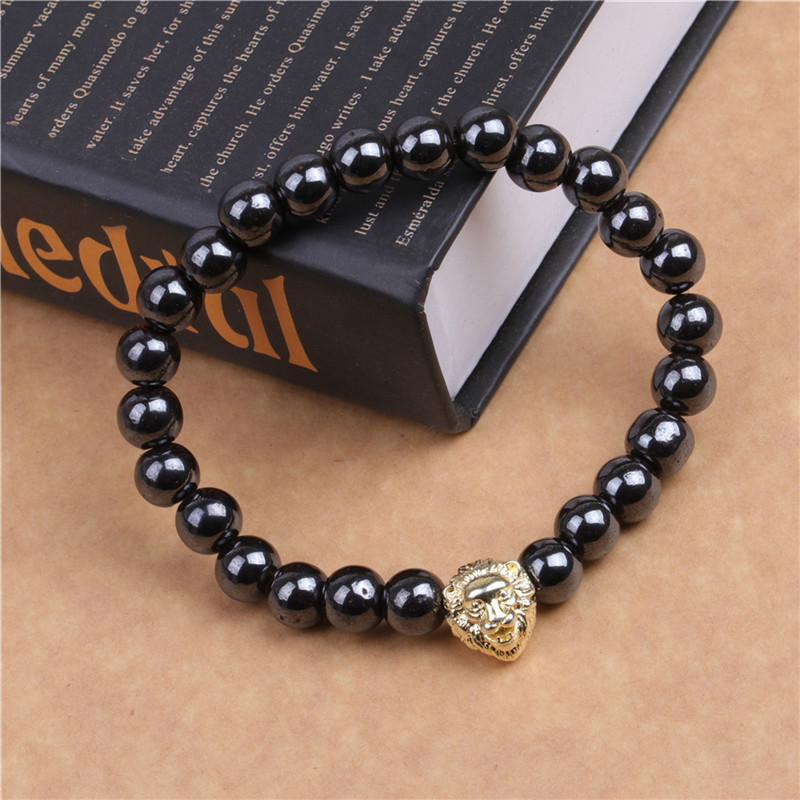 8MM Magnetic Hematite Lion Head Bracelet