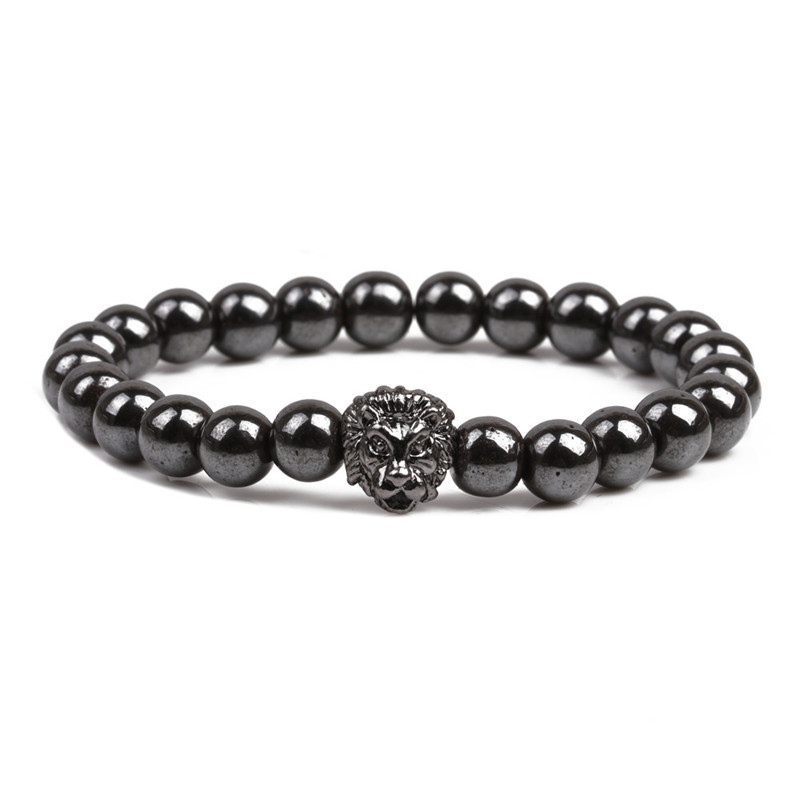 8MM Magnetic Hematite Lion Head Bracelet