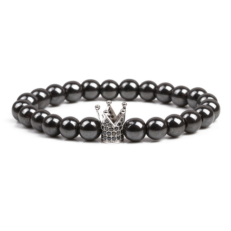 8MM Magnetic Hematite Crown Bracelet
