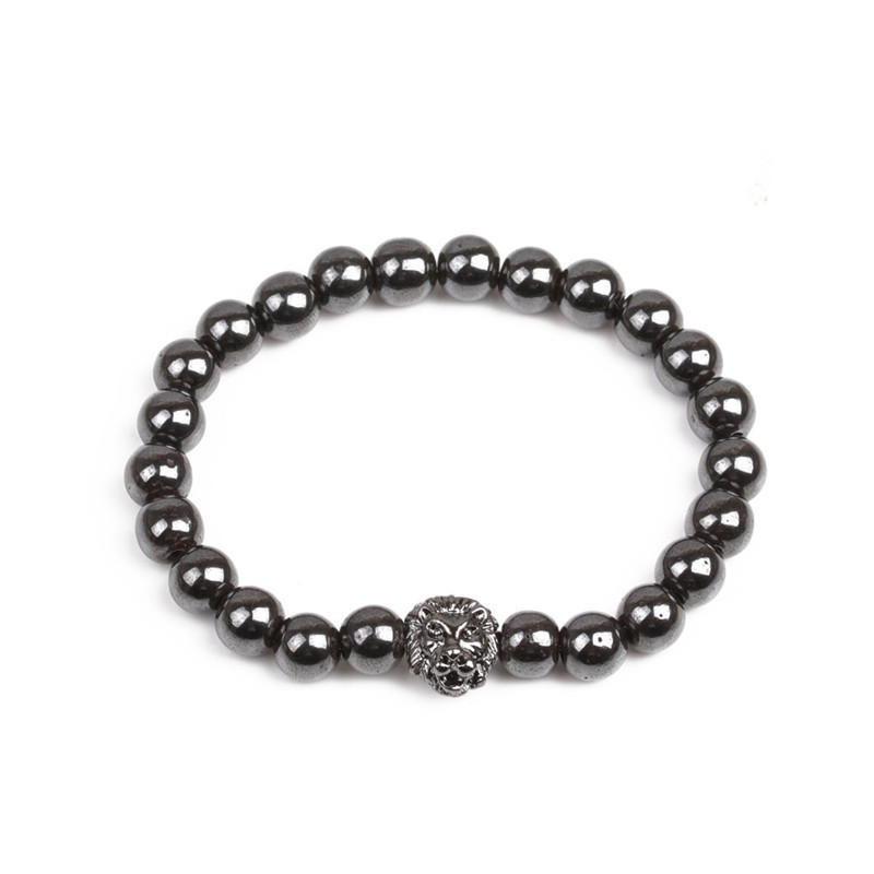 8MM Magnetic Hematite Lion Head Bracelet