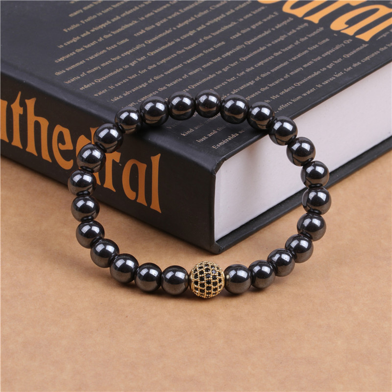 CZ Rhinestone 10MM BallsAlloy 8MM Magnetic Hematite Bracelet