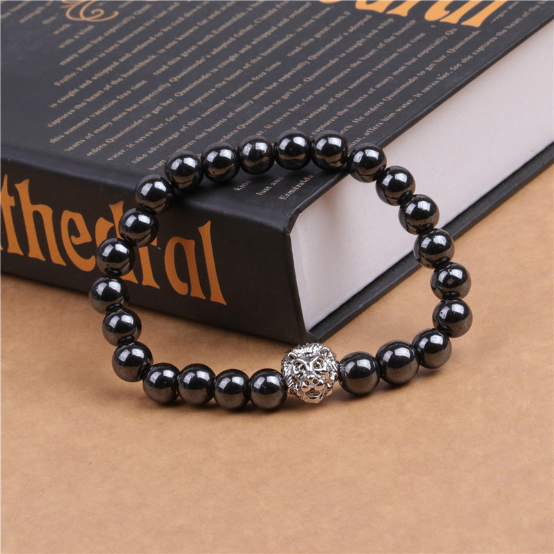 8MM Magnetic Hematite Lion Head Bracelet