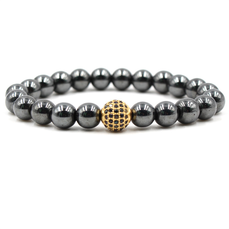 CZ Rhinestone 10MM BallsAlloy 8MM Magnetic Hematite Bracelet
