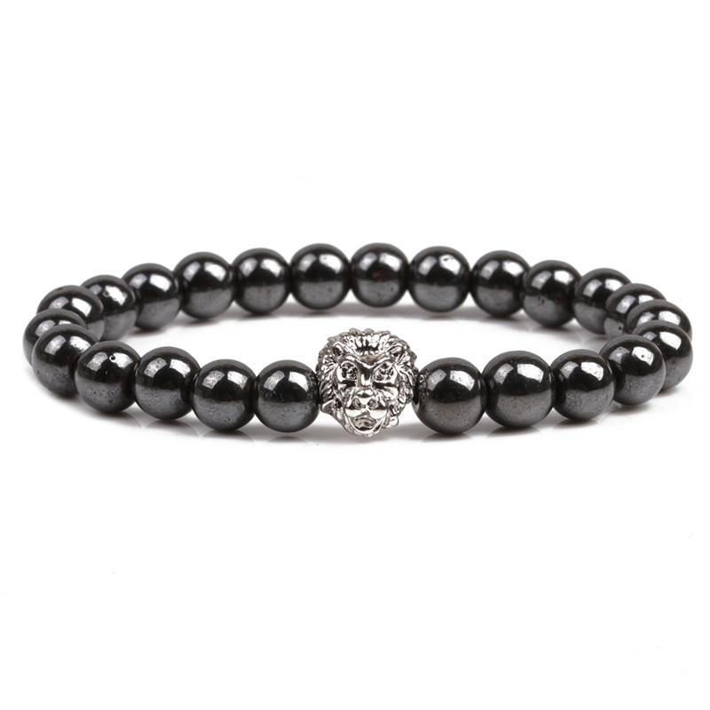 8MM Magnetic Hematite Lion Head Bracelet
