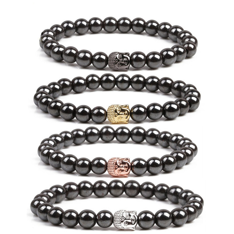 8MM Magnetic Hematite Buddha Head Bracelet
