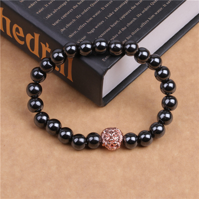8MM Magnetic Hematite Lion Head Bracelet