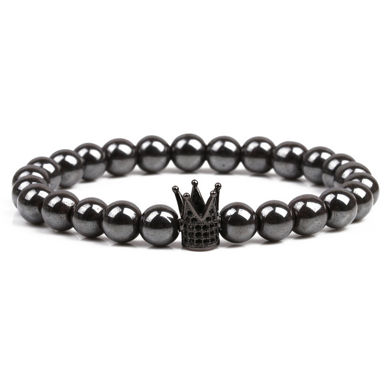 8MM Magnetic Hematite Crown Bracelet