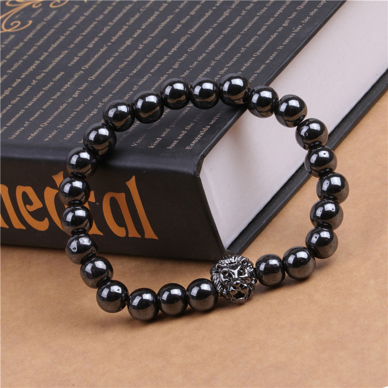 8MM Magnetic Hematite Lion Head Bracelet