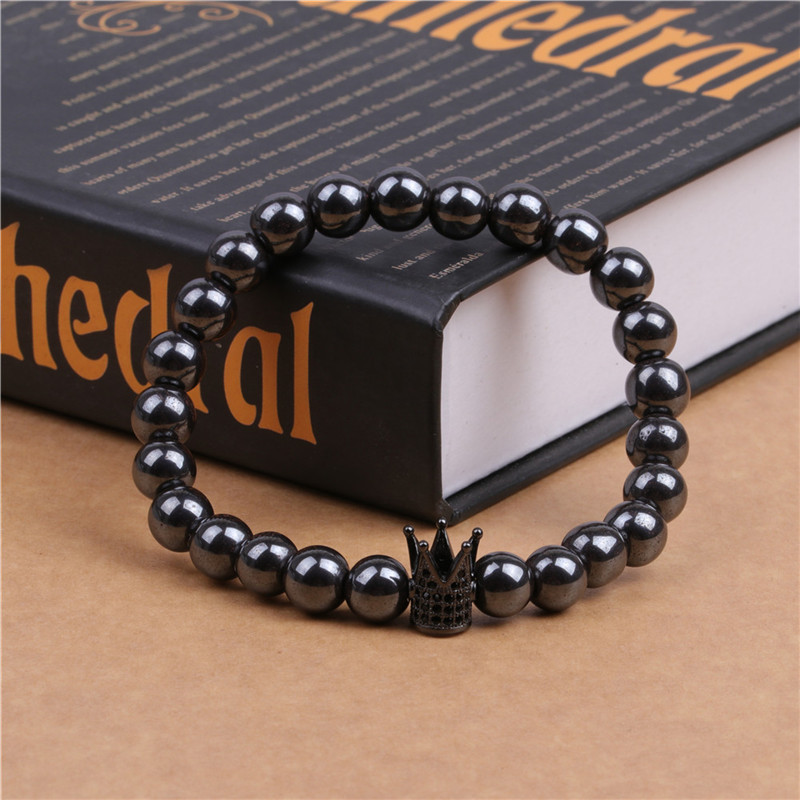 8MM Magnetic Hematite Crown Bracelet