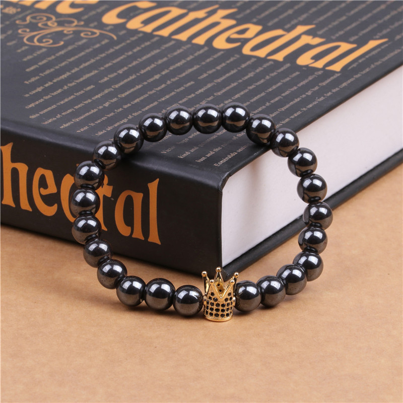 8MM Magnetic Hematite Crown Bracelet
