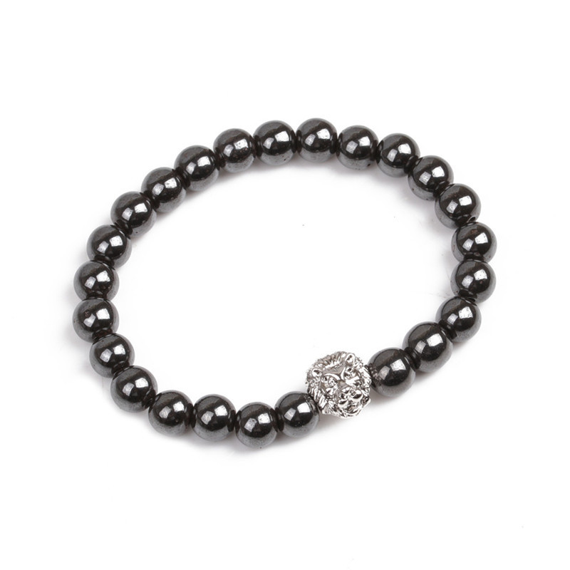 8MM Magnetic Hematite Lion Head Bracelet