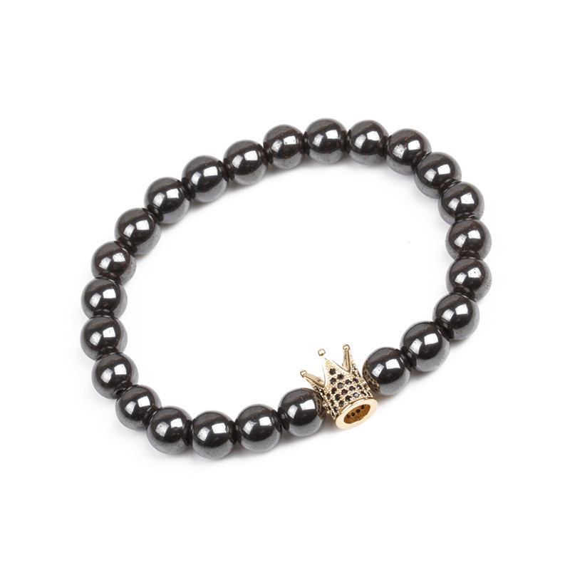 8MM Magnetic Hematite Crown Bracelet