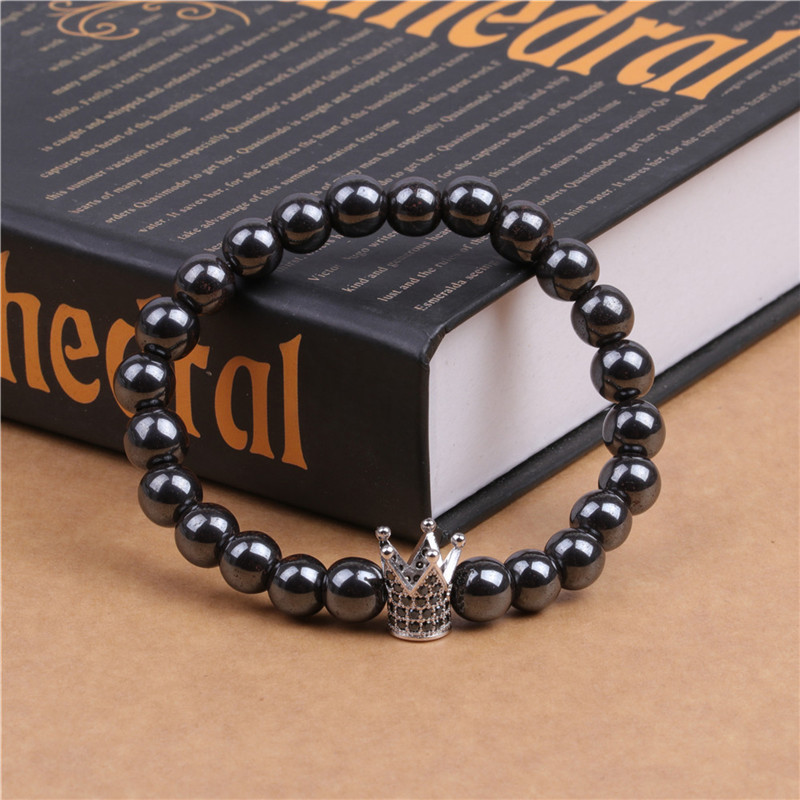 8MM Magnetic Hematite Crown Bracelet