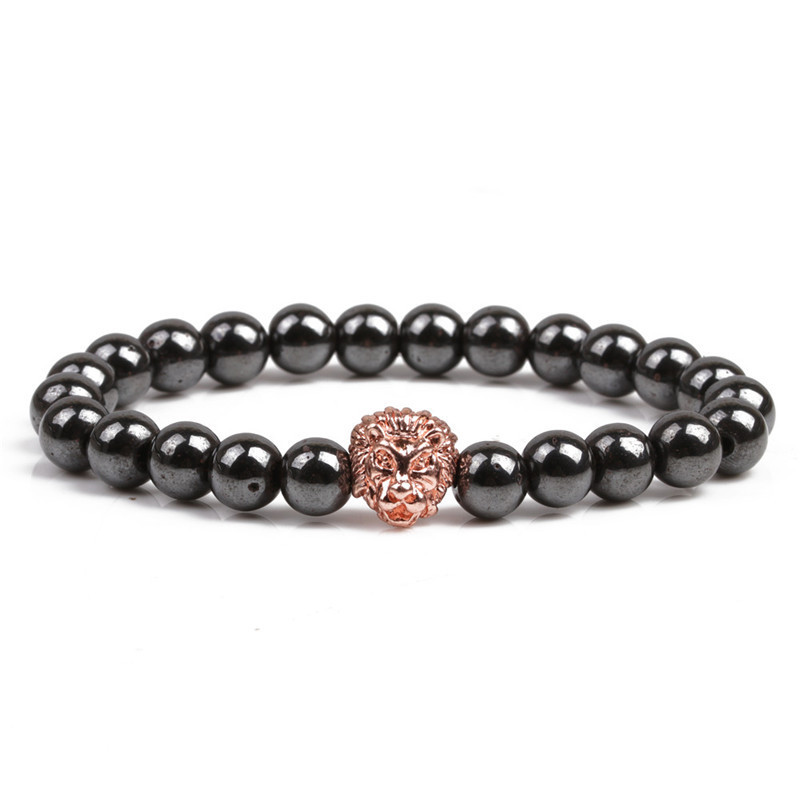 8MM Magnetic Hematite Lion Head Bracelet