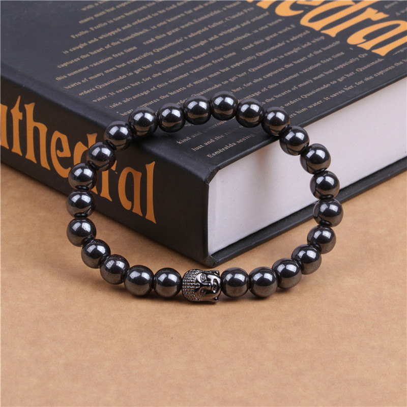 8MM Magnetic Hematite Buddha Head Bracelet