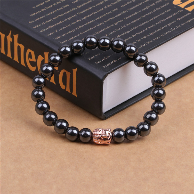 8MM Magnetic Hematite Buddha Head Bracelet