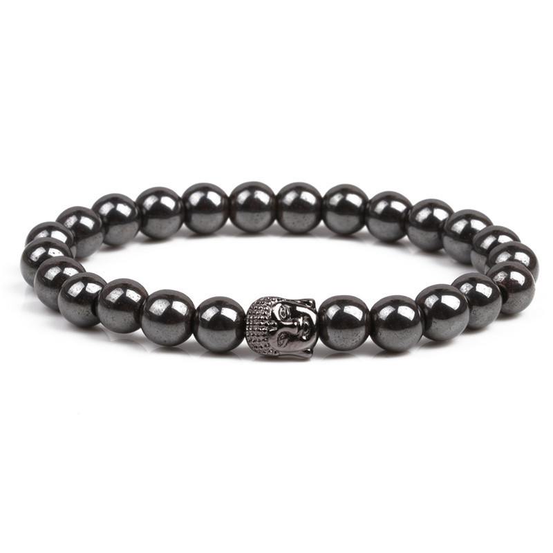 8MM Magnetic Hematite Buddha Head Bracelet