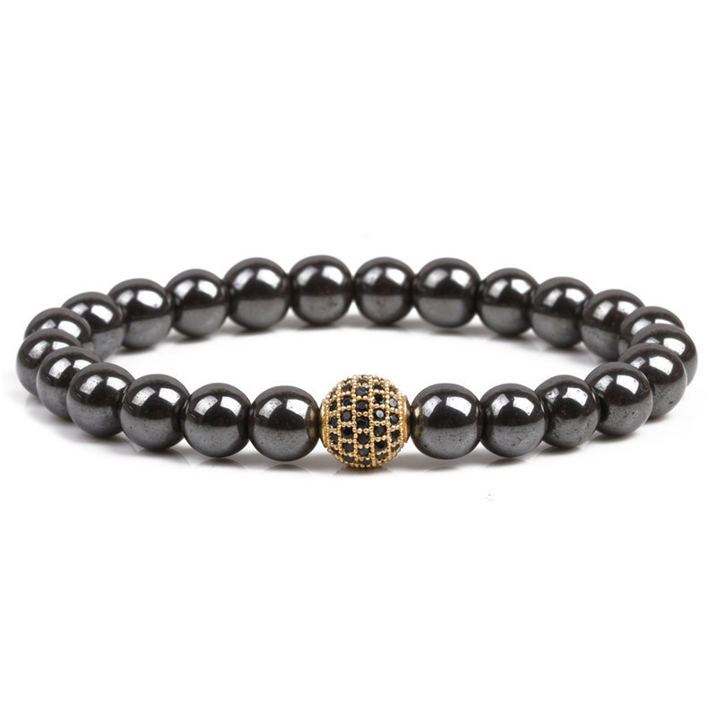 CZ Rhinestone 10MM BallsAlloy 8MM Magnetic Hematite Bracelet