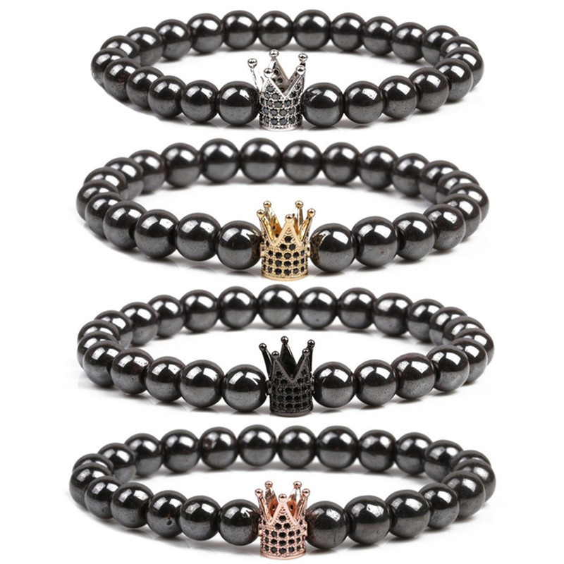 8MM Magnetic Hematite Crown Bracelet