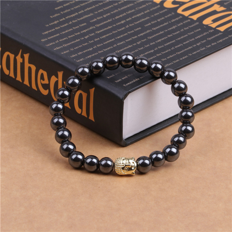 8MM Magnetic Hematite Buddha Head Bracelet