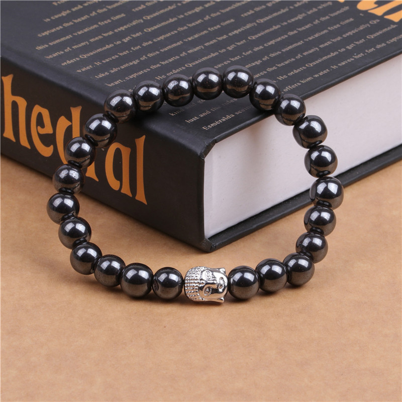 8MM Magnetic Hematite Buddha Head Bracelet