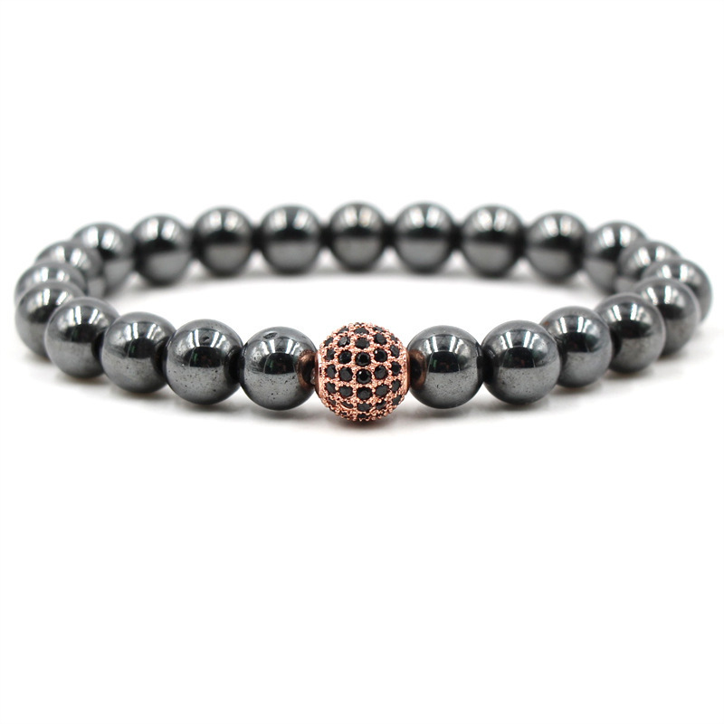 CZ Rhinestone 10MM BallsAlloy 8MM Magnetic Hematite Bracelet