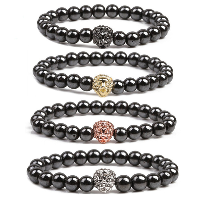 8MM Magnetic Hematite Lion Head Bracelet